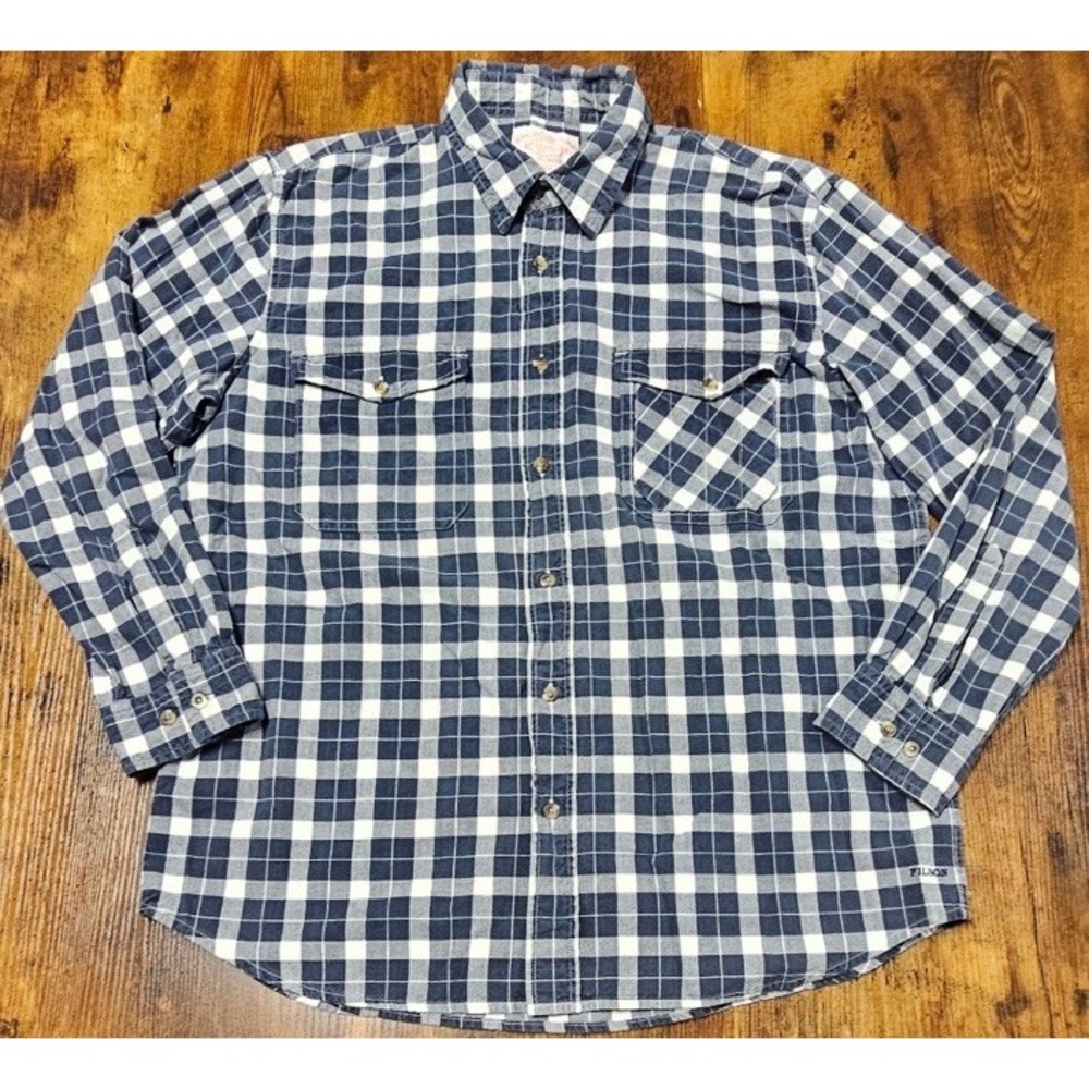 C C Filson Co Blue Plaid Flannel Button Up Long Sleeve Shirt Men's Size X-Large